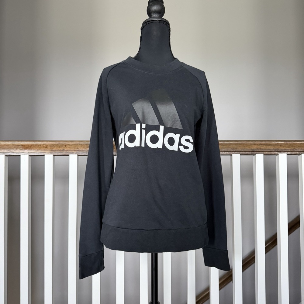 Adidas Sweater Womens M Black Logo Pullover Crewneck Sweatshirt Athleisure Prep
